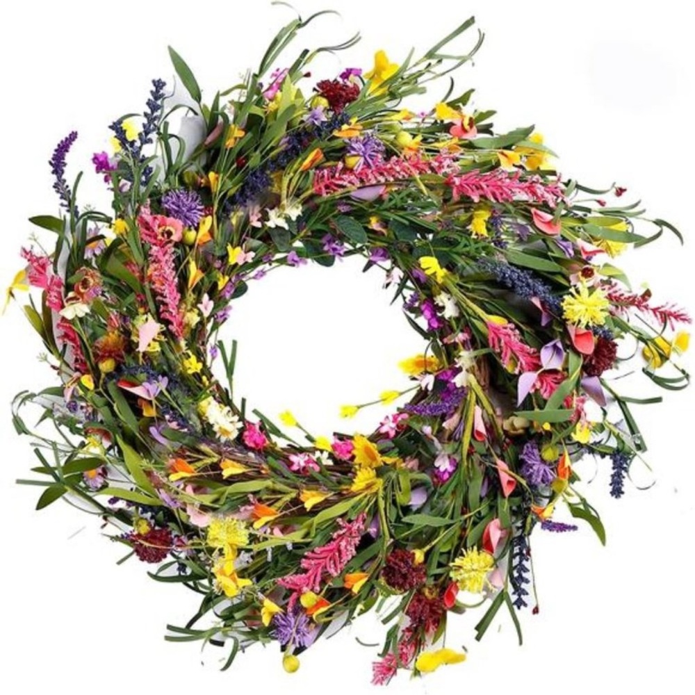 Daisy and Lavender Wreath 22’’ Wildflower Wreath Spring and Summer Wreath